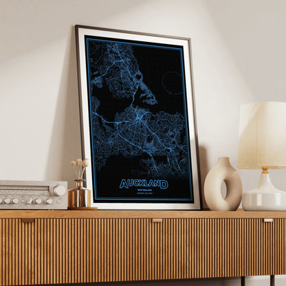 Auckland Phosphor Map Poster - IBM Blue