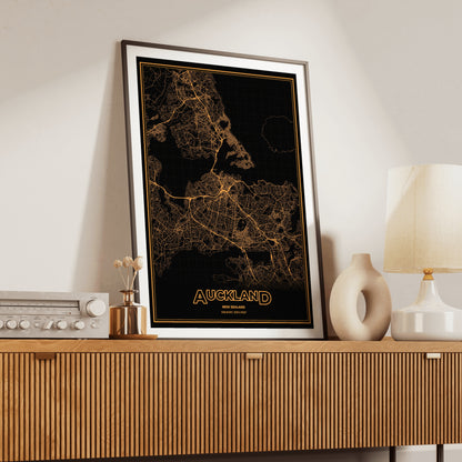 Auckland Phosphor Map Poster - Amber CRT