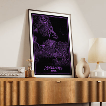 Auckland Phosphor Map Poster - EGA Violet