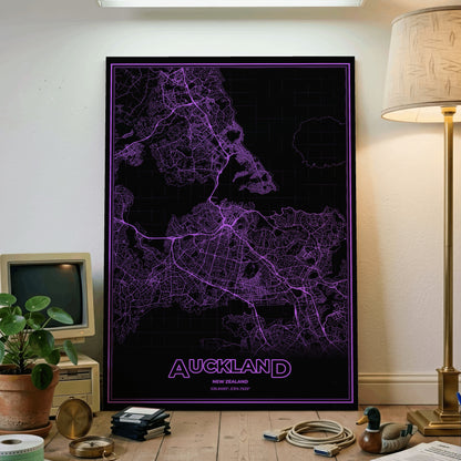 Auckland Phosphor Map Poster - EGA Violet