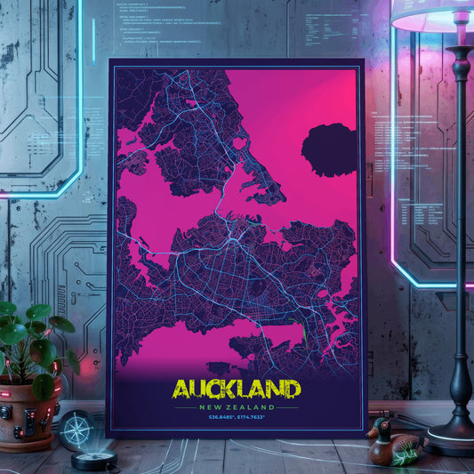 Auckland Cyberpunk Map Poster