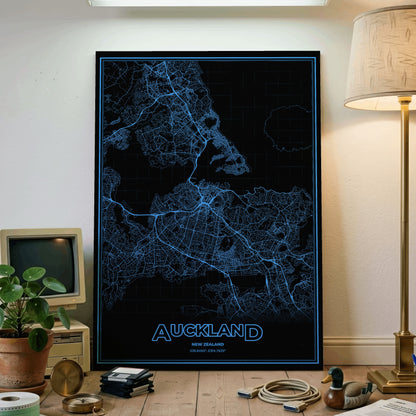 Auckland Phosphor Map Poster - IBM Blue