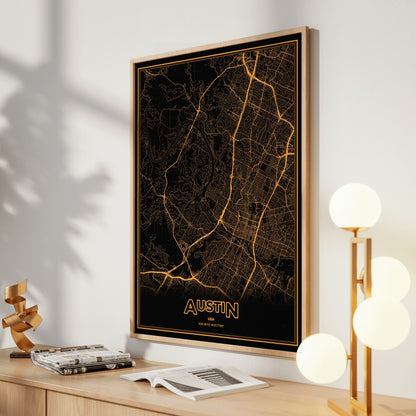 Austin Phosphor Map Poster - Amber CRT