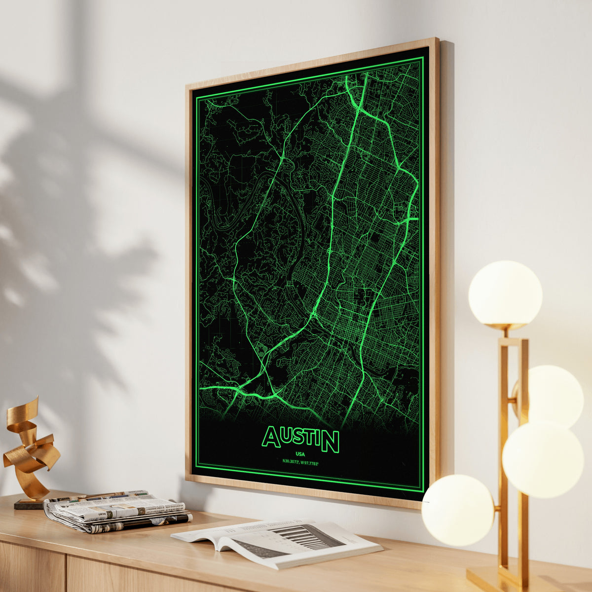 Austin Phosphor Map Poster - Phosphor Green