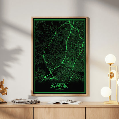 Austin Phosphor Map Poster - Phosphor Green