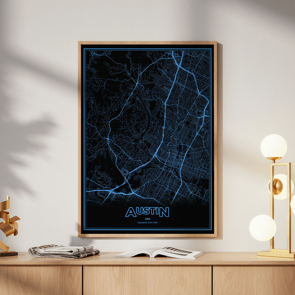 Austin Phosphor Map Poster - IBM Blue
