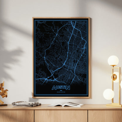 Austin Phosphor Map Poster - IBM Blue