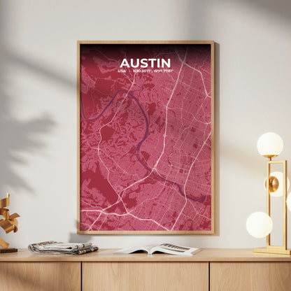 Austin Scarlet Map Poster