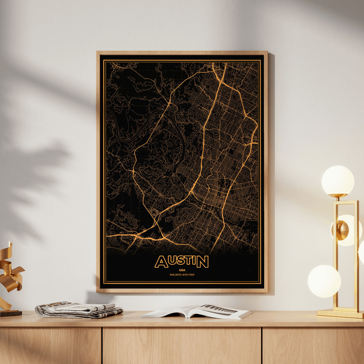 Austin Phosphor Map Poster - Amber CRT