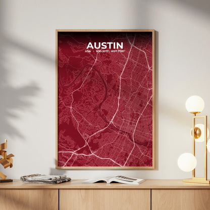 Austin Garnet Map Poster