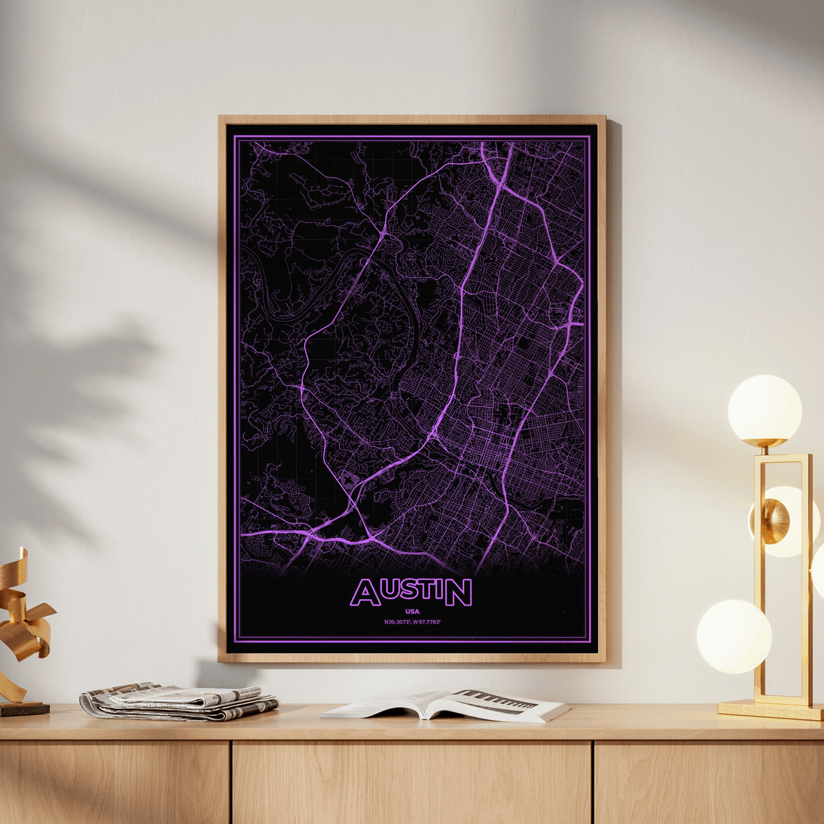 Austin Phosphor Map Poster - EGA Violet