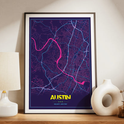 Austin Cyberpunk Map Poster