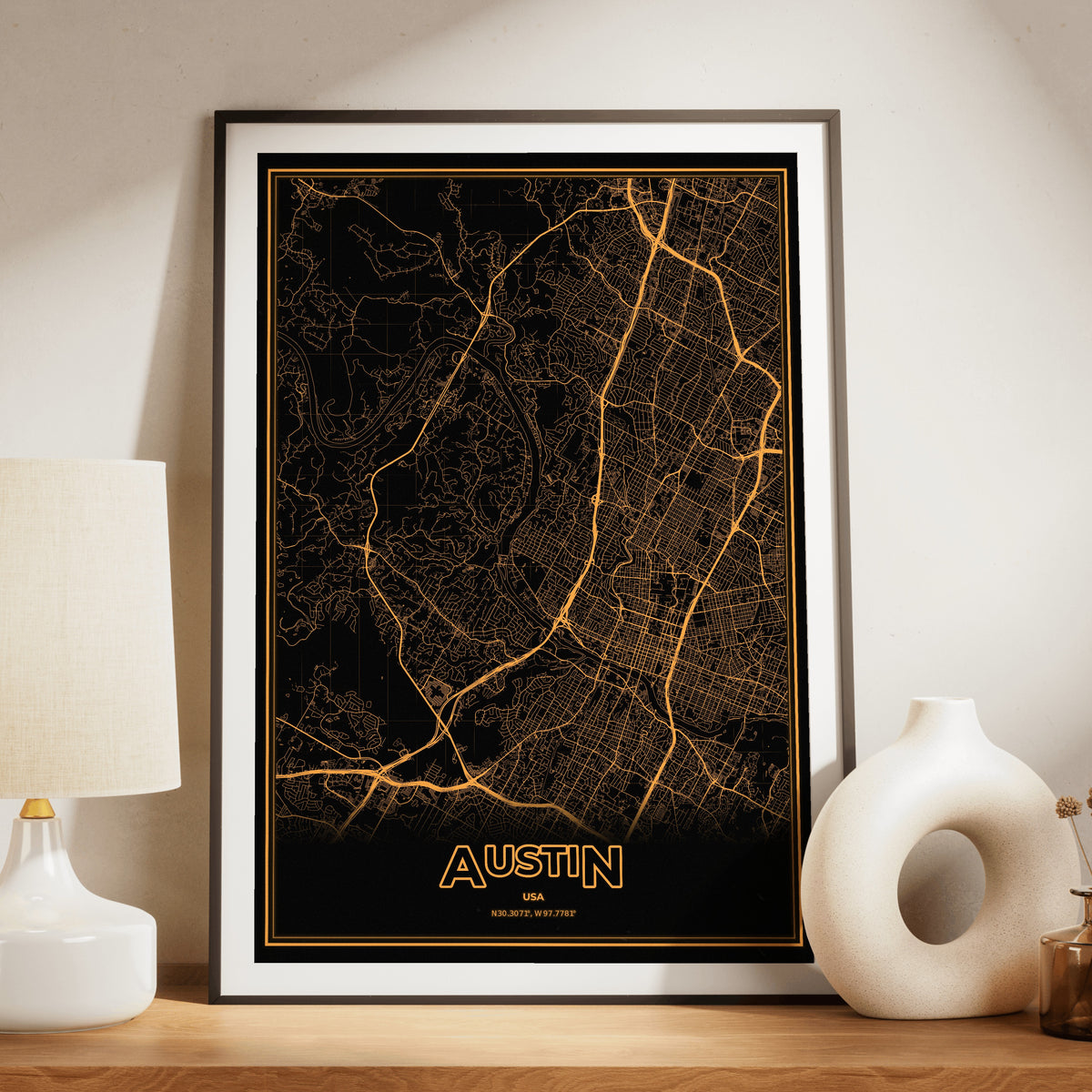 Austin Phosphor Map Poster - Amber CRT