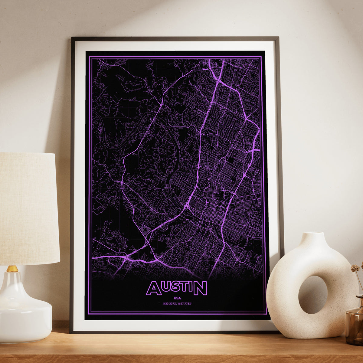 Austin Phosphor Map Poster - EGA Violet