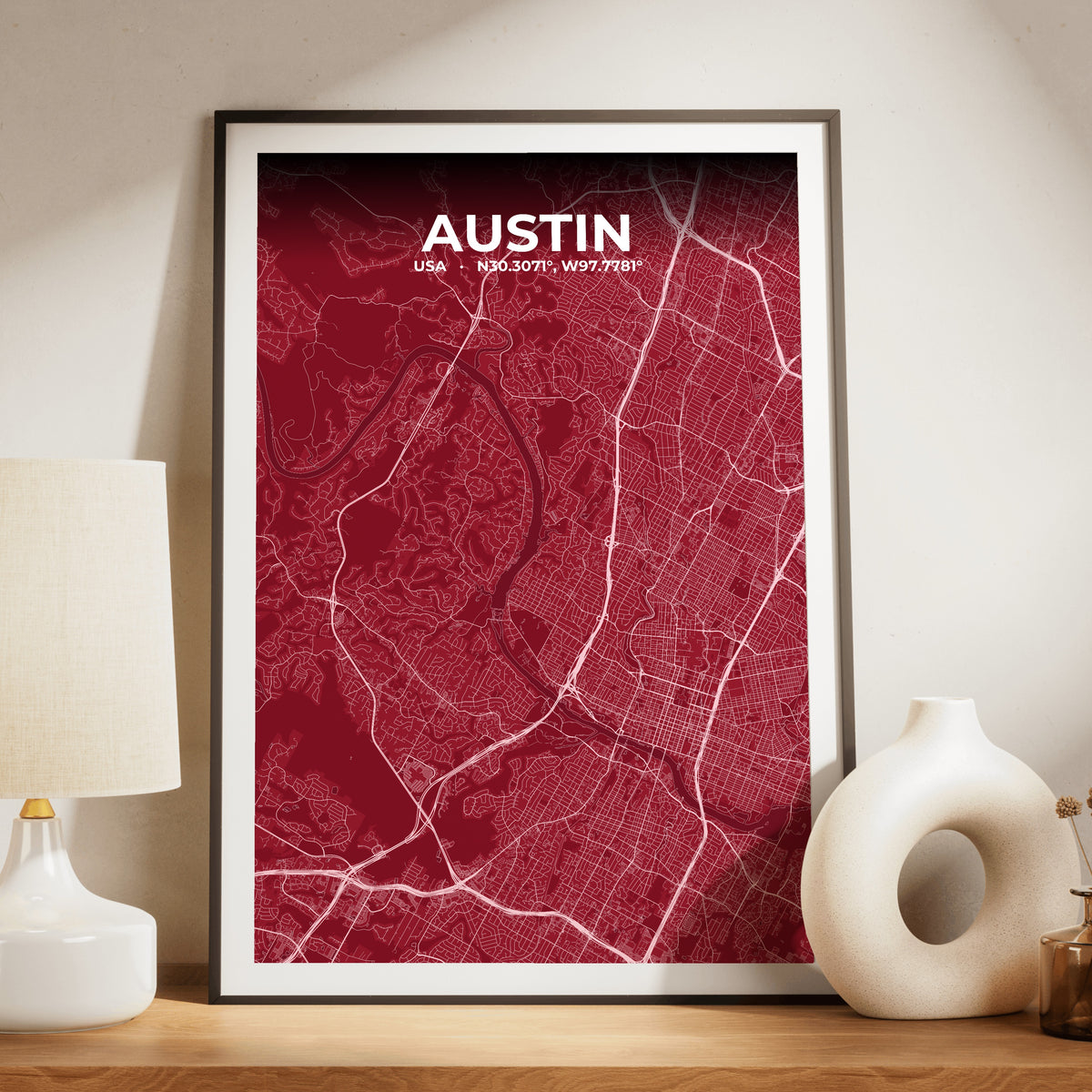 Austin Garnet Map Poster