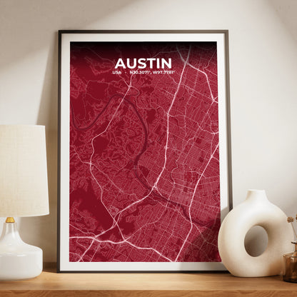 Austin Garnet Map Poster