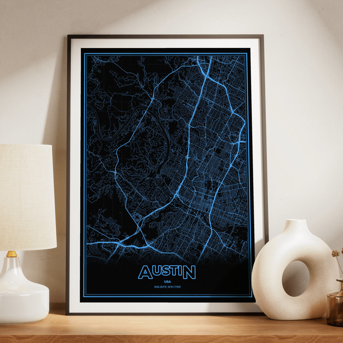 Austin Phosphor Map Poster - IBM Blue