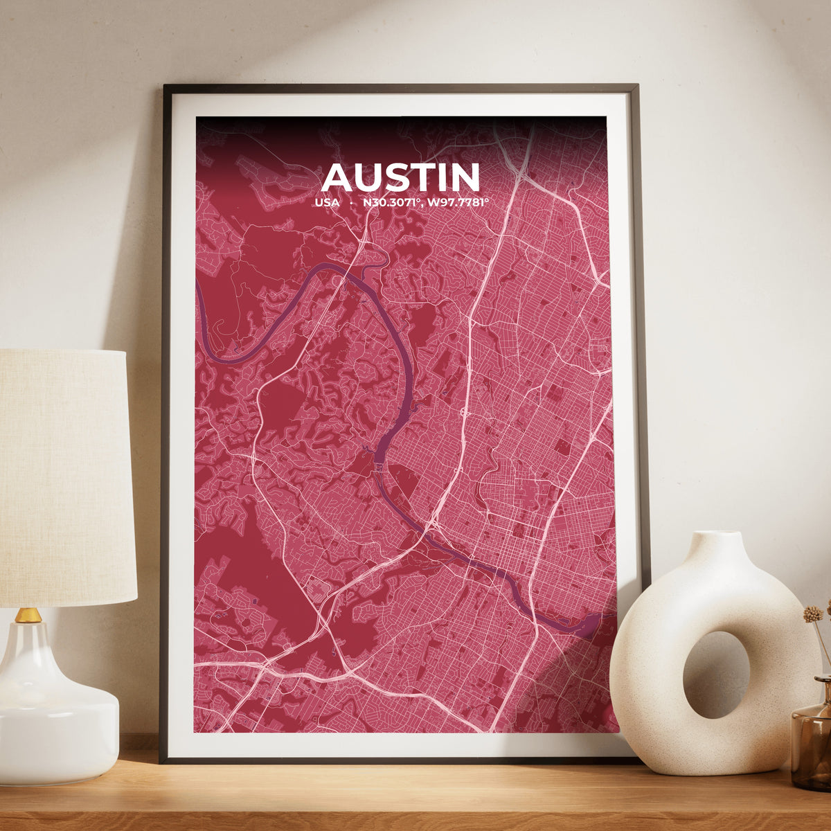 Austin Scarlet Map Poster