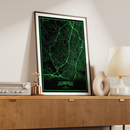 Austin Phosphor Map Poster - Phosphor Green