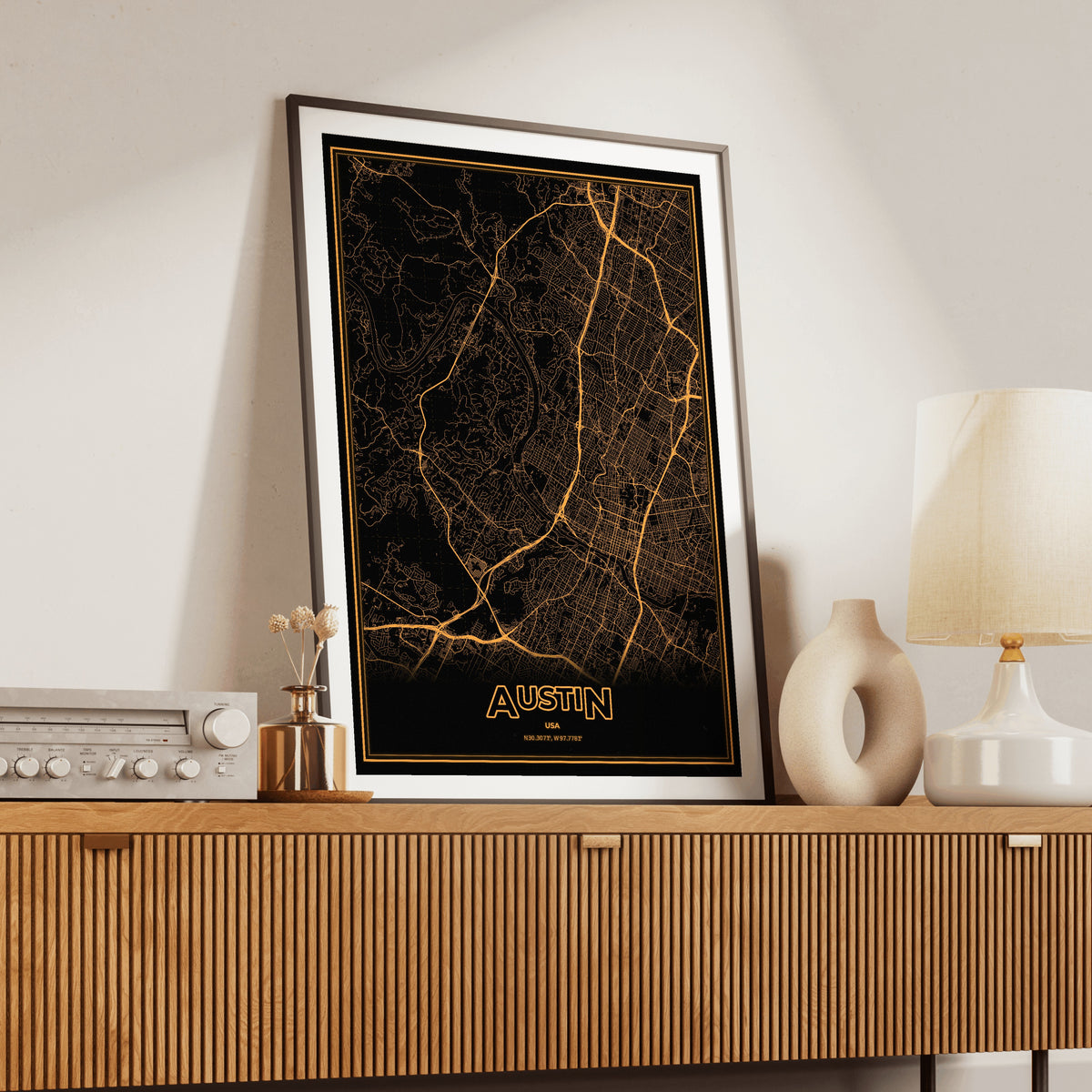 Austin Phosphor Map Poster - Amber CRT