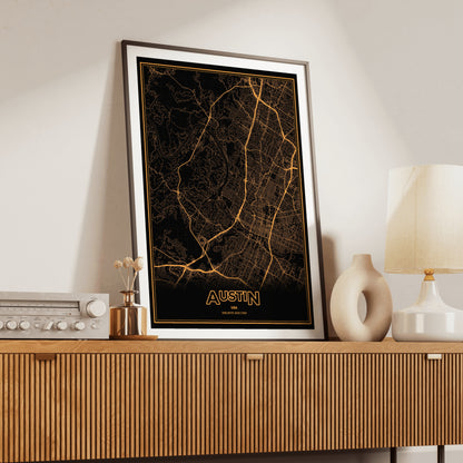 Austin Phosphor Map Poster - Amber CRT