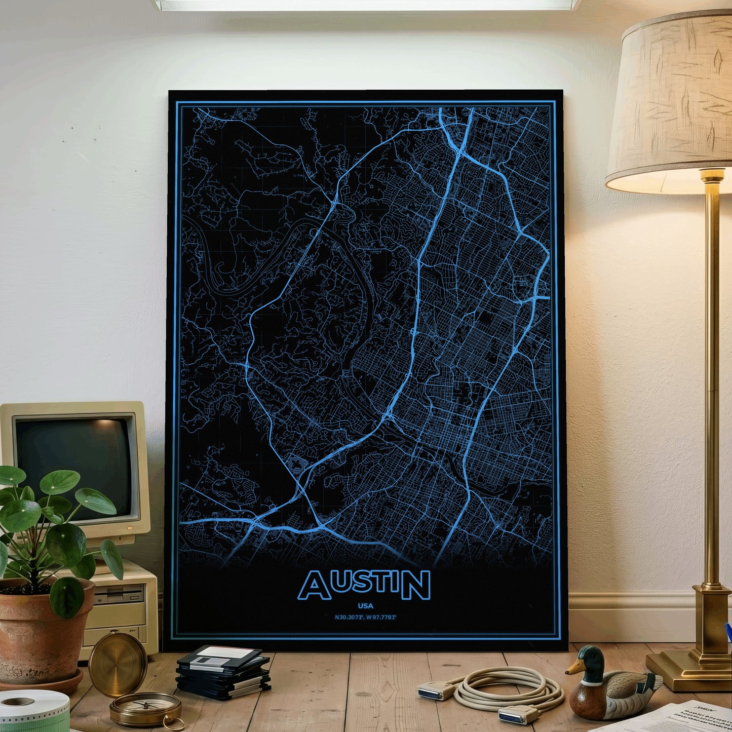 Austin Phosphor Map Poster - IBM Blue