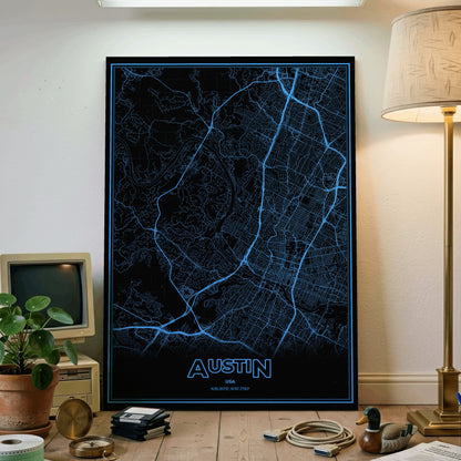 Austin Phosphor Map Poster - IBM Blue