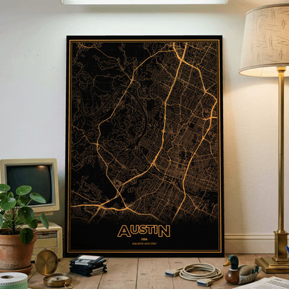 Austin Phosphor Map Poster - Amber CRT
