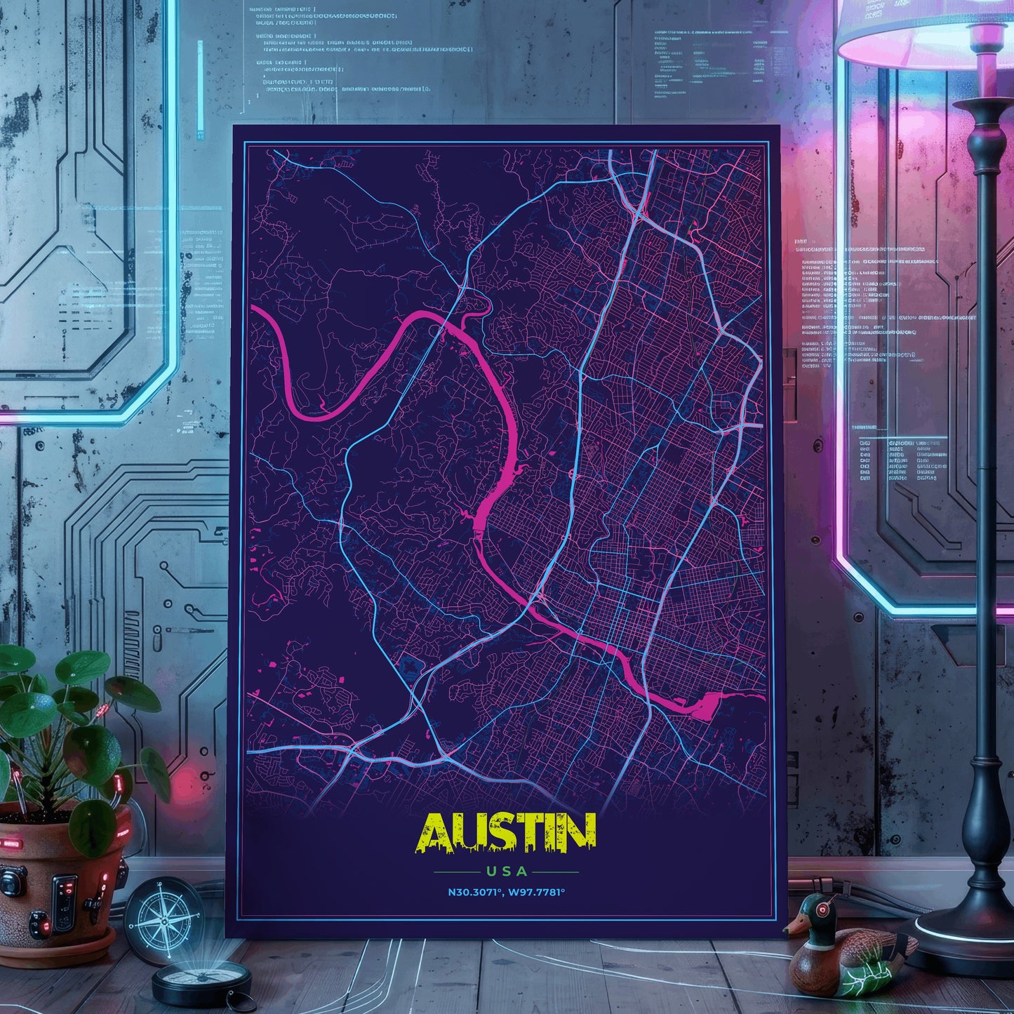 Austin Cyberpunk Map Poster