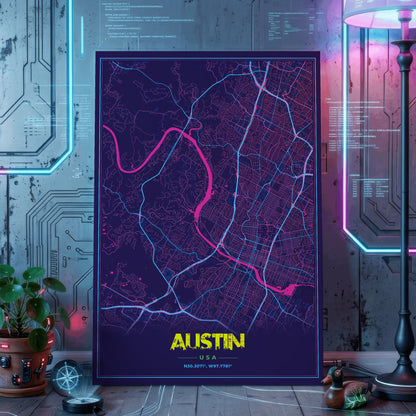 Austin Cyberpunk Map Poster