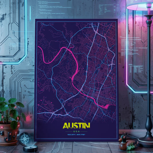 Austin Cyberpunk Map Poster
