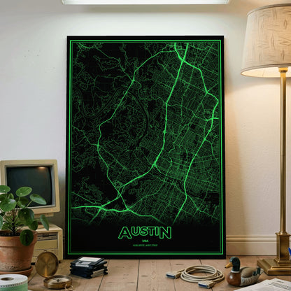 Austin Phosphor Map Poster - Phosphor Green
