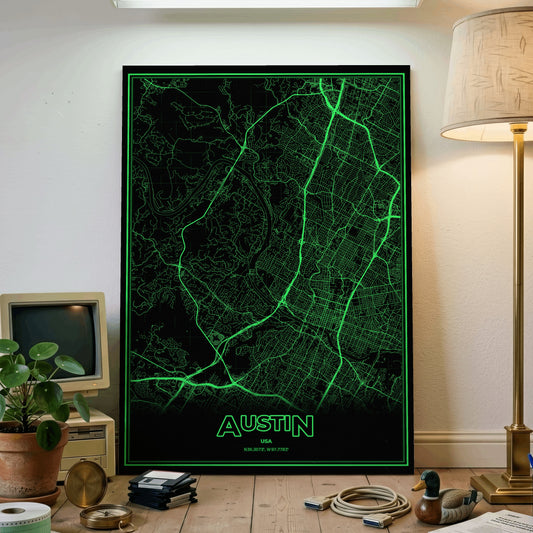 Austin Phosphor Map Poster - Phosphor Green