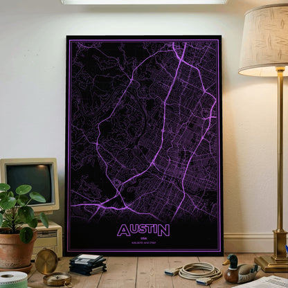 Austin Phosphor Map Poster - EGA Violet