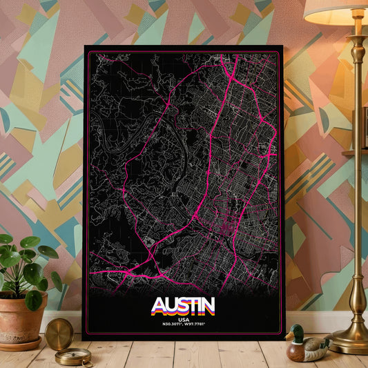 Austin Retro Map Poster