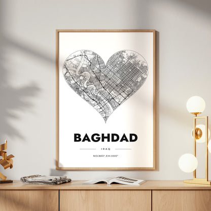 Baghdad Heart Map Poster