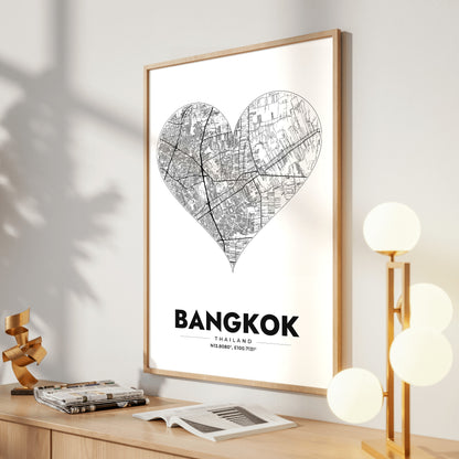 Bangkok Heart Map Poster
