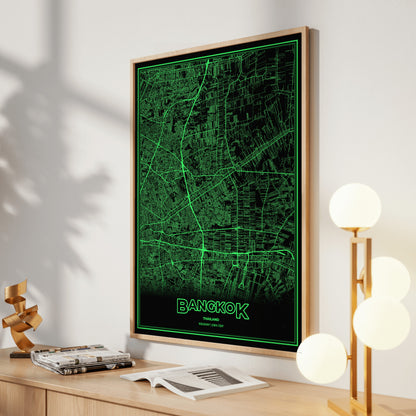 Bangkok Phosphor Map Poster - Phosphor Green