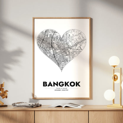 Bangkok Heart Map Poster