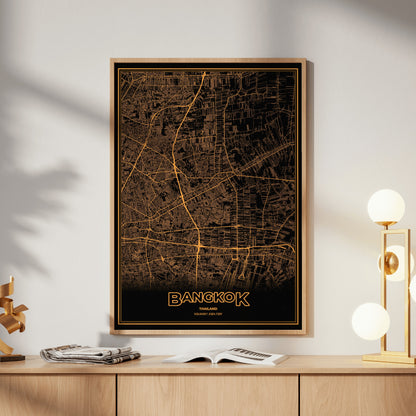 Bangkok Phosphor Map Poster - Amber CRT