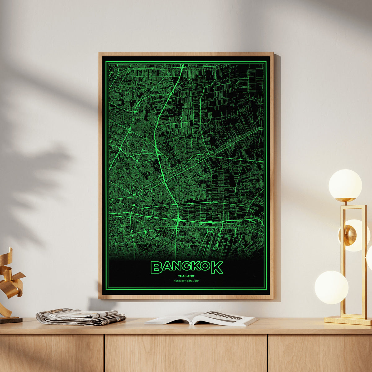 Bangkok Phosphor Map Poster - Phosphor Green