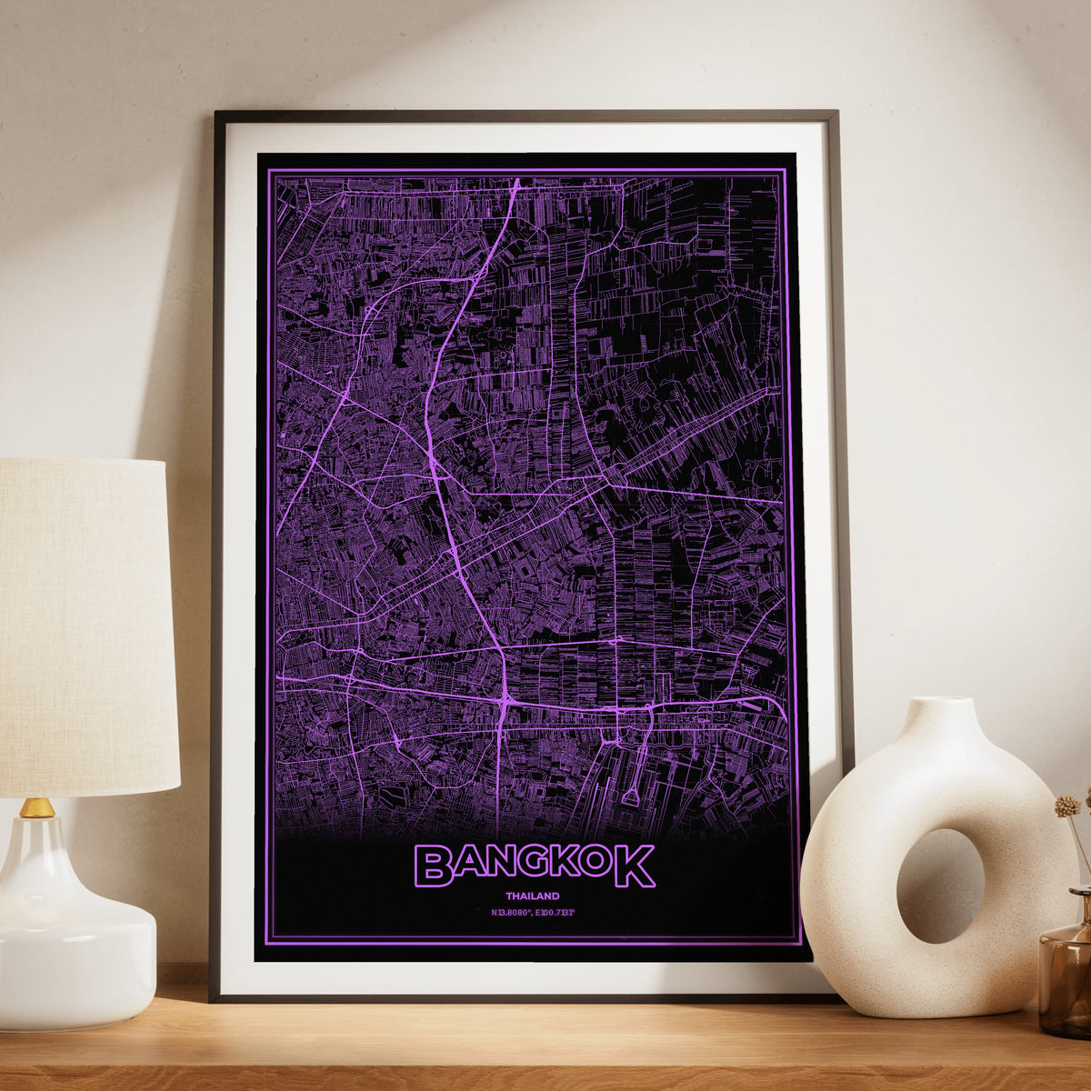 Bangkok Phosphor Map Poster - EGA Violet