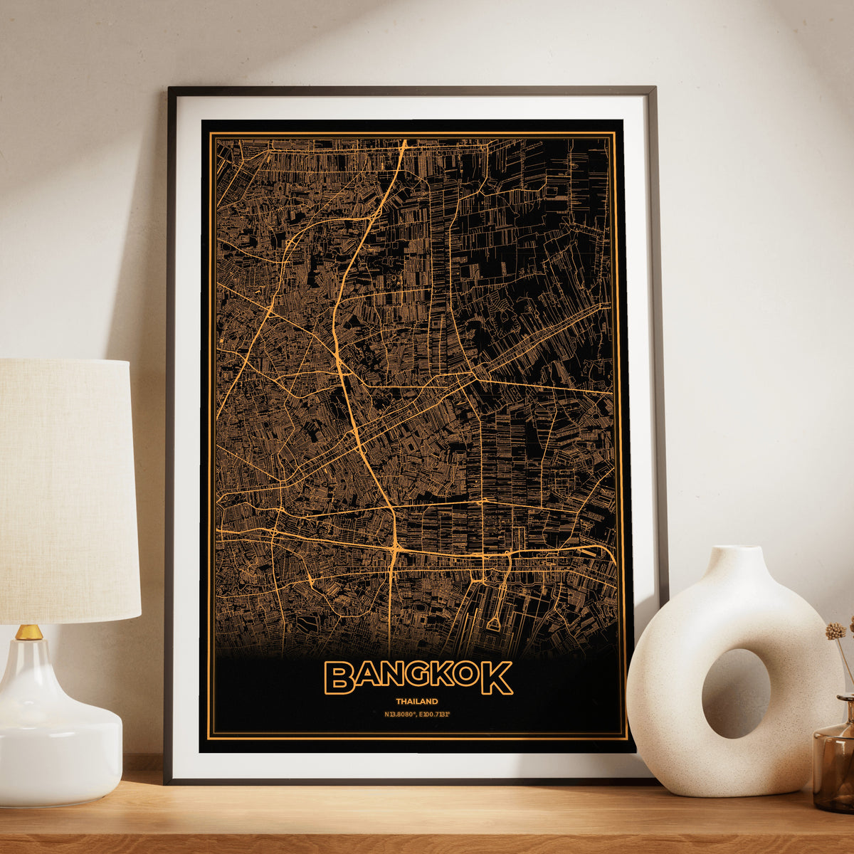 Bangkok Phosphor Map Poster - Amber CRT