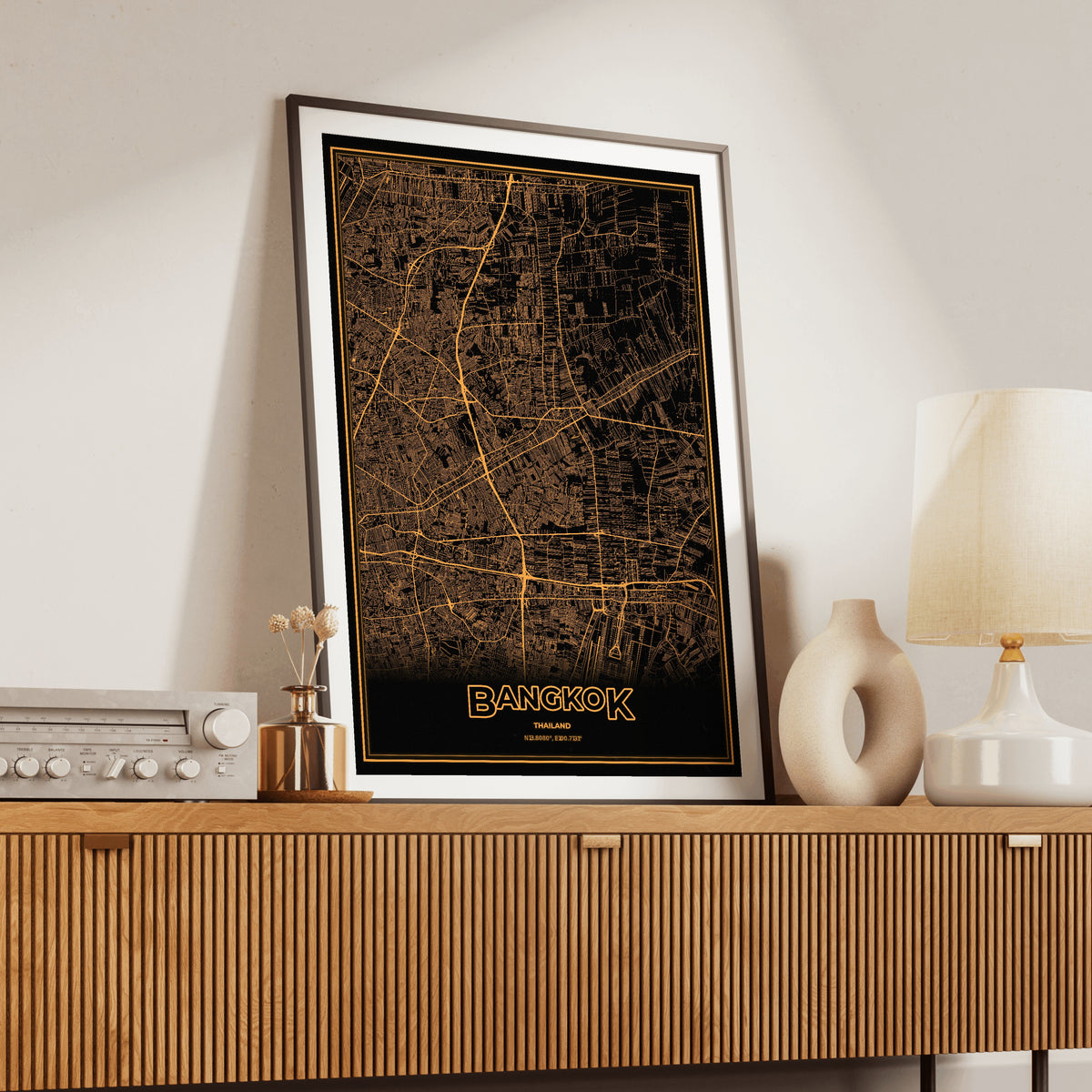 Bangkok Phosphor Map Poster - Amber CRT