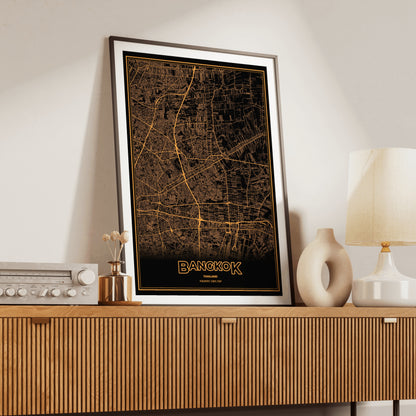 Bangkok Phosphor Map Poster - Amber CRT