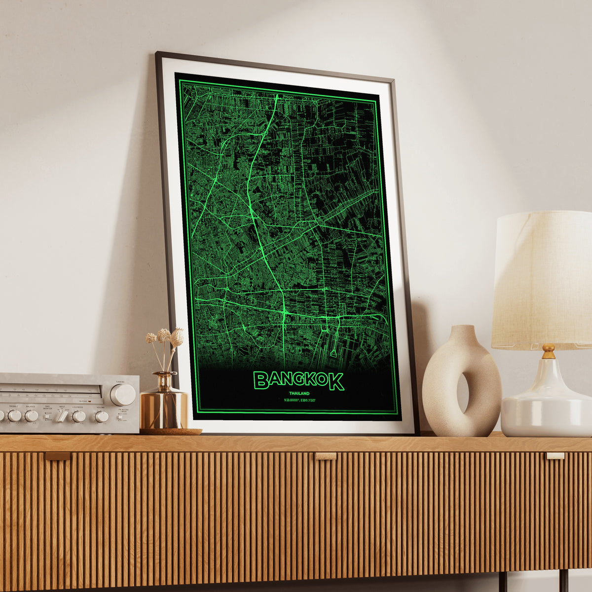 Bangkok Phosphor Map Poster - Phosphor Green