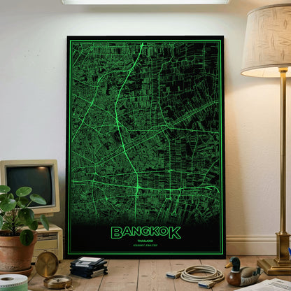 Bangkok Phosphor Map Poster - Phosphor Green