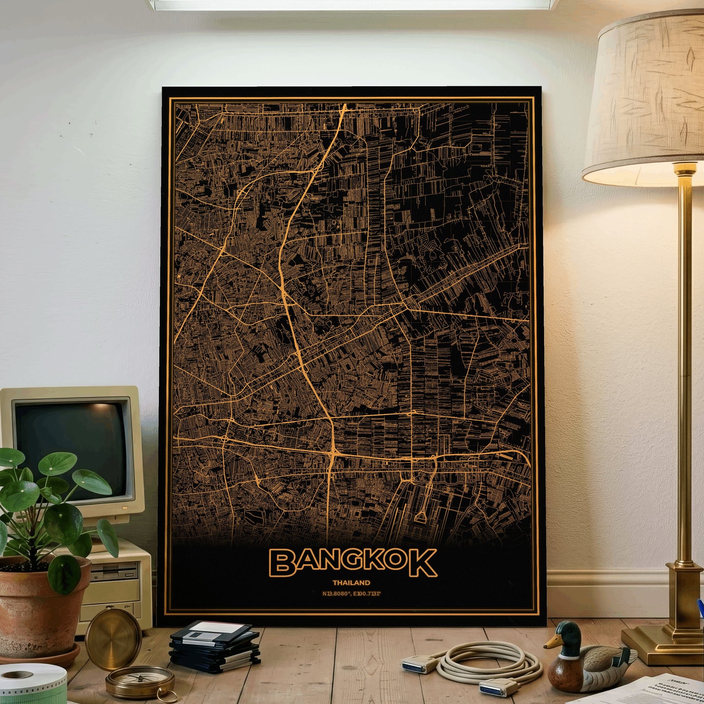 Bangkok Phosphor Map Poster - Amber CRT