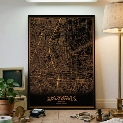 Bangkok Phosphor Map Poster - Amber CRT
