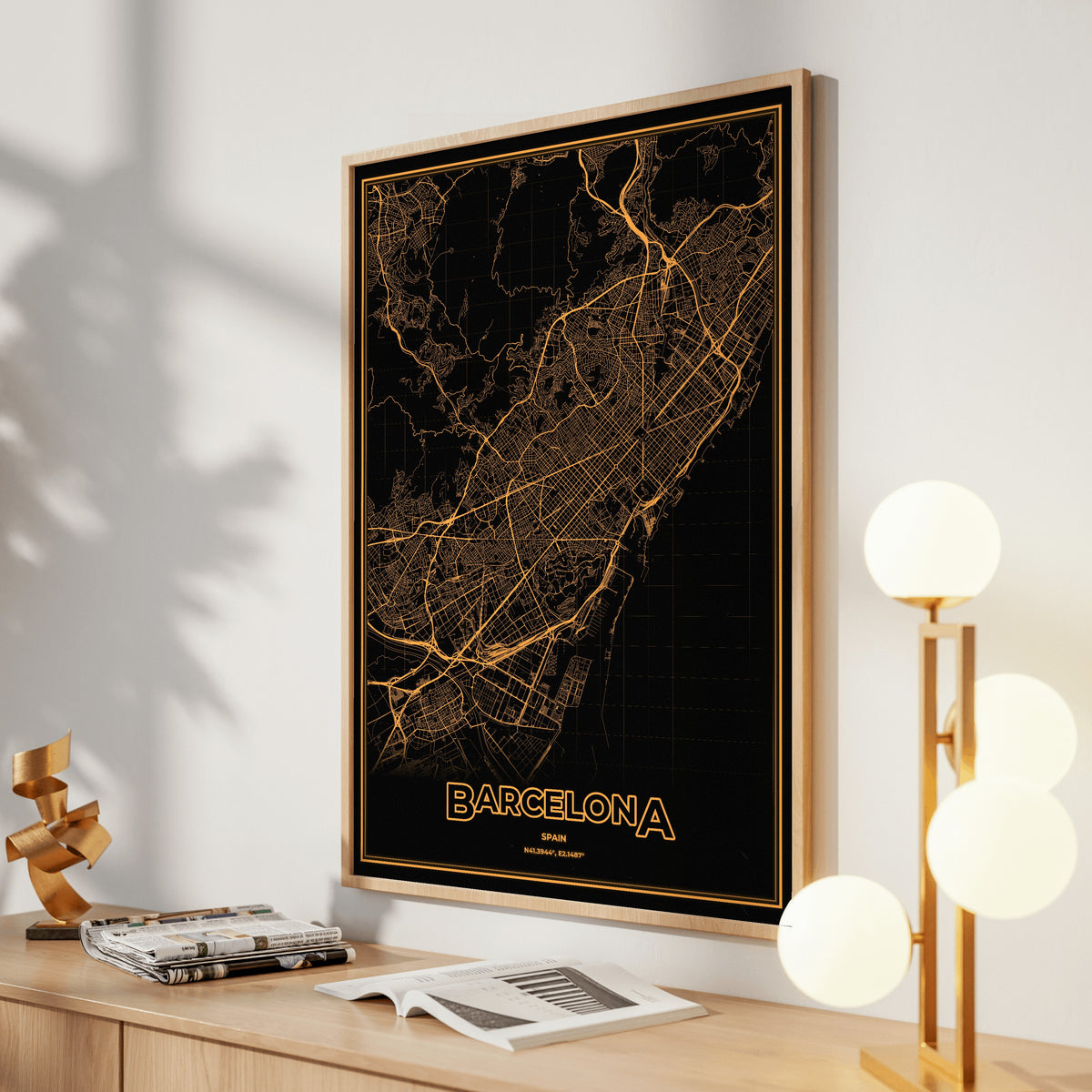 Barcelona Phosphor Map Poster - Amber CRT